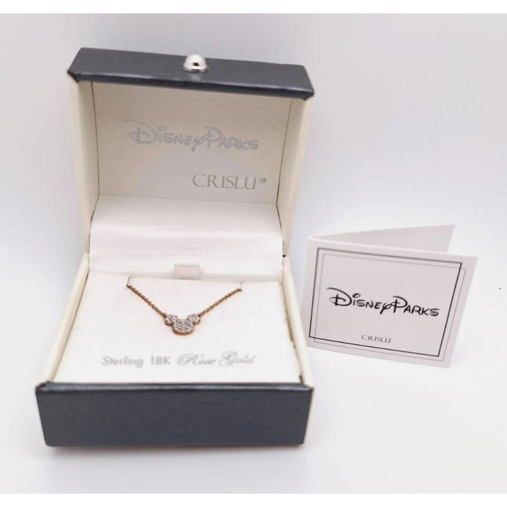 Disney Parks CRISLU Sterling Silver 18K Rose Gold‎ Mickey Mouse Necklace .925